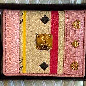 MCM Pink and cream gold accent bifold wallet